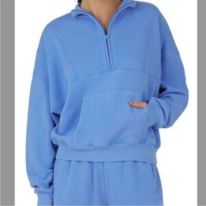 Yogalicious Cozy Retreat Sweatshirt Blue Quarter-Zip Pullover Medium